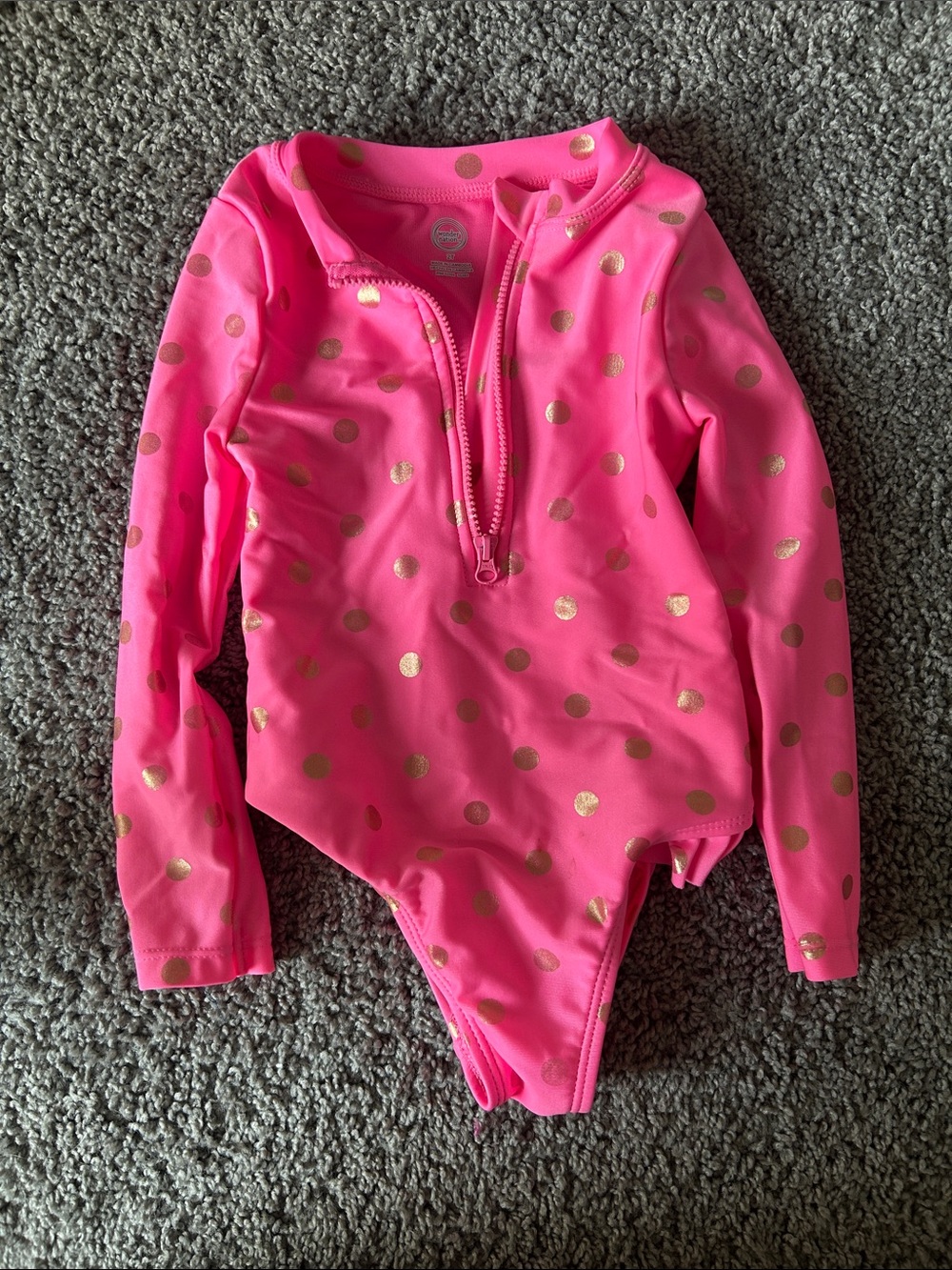 wonder nation Hot Pink One-Piece Rash Guard with Gold Dots